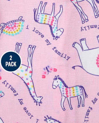 Baby And Toddler Girls Animal Hearts Snug Fit Cotton One Piece Pajamas 2-Pack