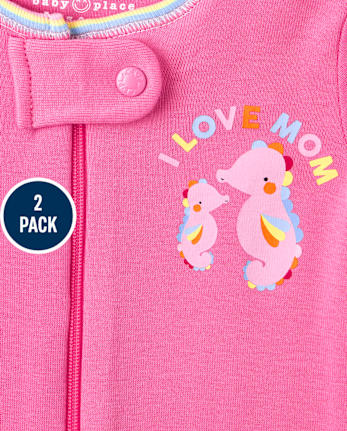 Pyjama une pièce en coton ajusté Sea Life pour bébés et petites filles, paquet de 2