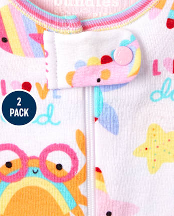 Pyjama une pièce en coton ajusté Sea Life pour bébés et petites filles, paquet de 2