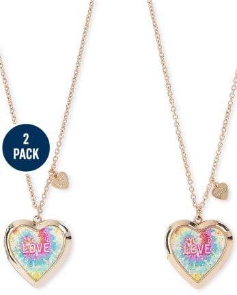 Paquete de 2 collares con medallón de corazón con efecto teñido anudado para niñas