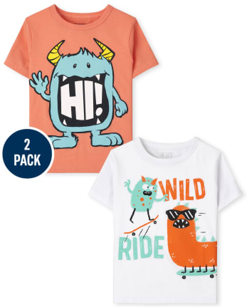 Paquete de 2 camisetas con gráfico de monstruo para niños pequeños