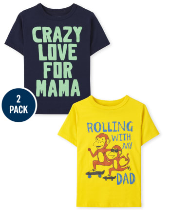 Paquete de 2 camisetas con gráfico familiar para niños pequeños
