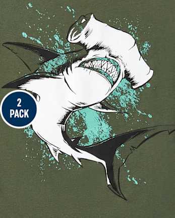 Paquete de 2 camisetas con gráfico de tiburón para niños