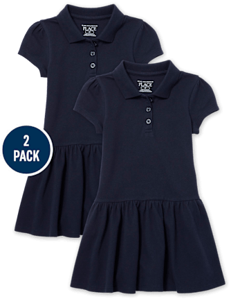 Niños pequeños Niña Uniforme Volantes Piqué Polo Vestidos 2-Pack