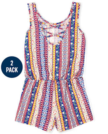 Girls Floral Striped Romper 2-Pack