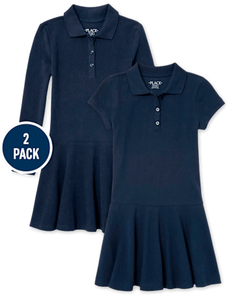 Vestido tipo polo de piqué de uniforme para niña, paquete de 2