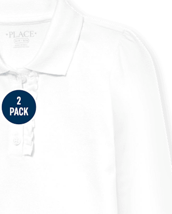 Lot de 2 polos en piqué extensible doux à volants pour uniformes pour filles - Taille Plus