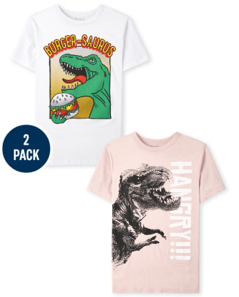 Paquete de 2 camisetas con gráfico de dinosaurio para niños