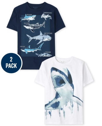 Paquete de 2 camisetas con gráfico de tiburón para niños