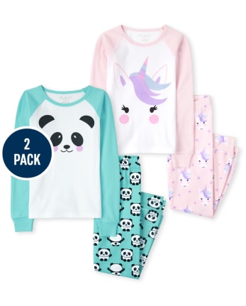 saltar Alergia Investigación Pijama de algodón de manga larga con diseño de unicornio y panda para niña,  paquete de 2 | The Children's Place - CAMEO