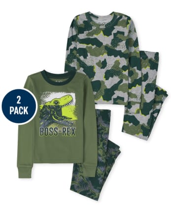 Boys Dino Camo Snug Fit Cotton Pajamas 2-Pack