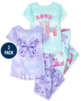 Girls Llama Butterfly Pajamas 2-Pack