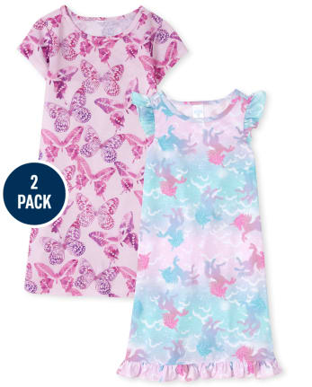 Lot de 2 chemises de nuit papillon et licorne pour filles