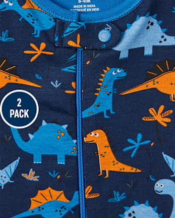 Baby And Toddler Boys Dino Snug Fit Cotton One Piece Pajamas 2-Pack