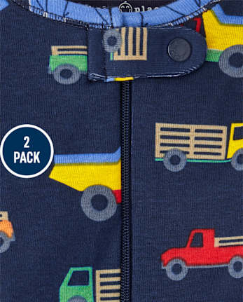 Pijamas de una pieza de algodón con ajuste ceñido, camiones, para bebés y niños pequeños, paquete de 2