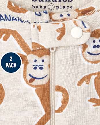 Baby And Toddler Monkey Giraffe Snug Fit Cotton One Piece Pajamas 2-Pack