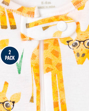 Baby And Toddler Monkey Giraffe Snug Fit Cotton One Piece Pajamas 2-Pack