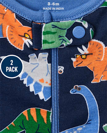 Baby And Toddler Boys Dino Fire Truck Snug Fit Cotton One Piece Pajamas 2-Pack