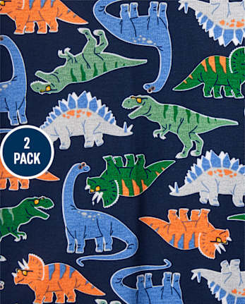 Baby And Toddler Boys Dino Fire Truck Snug Fit Cotton One Piece Pajamas 2-Pack