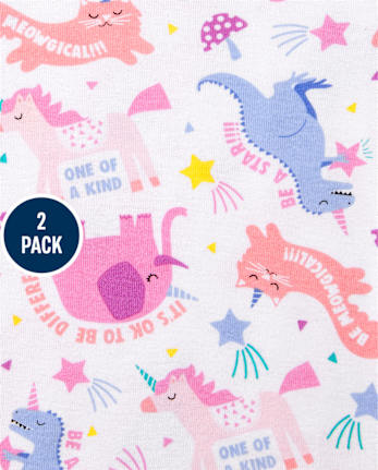Baby And Toddler Girls Animals Snug Fit Cotton Pajamas 2-Pack