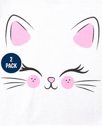 Baby And Toddler Girls Cat Floral Snug Fit Cotton Pajamas 2-Pack