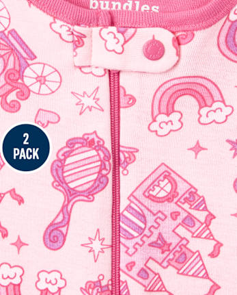 Pyjama une pièce en coton ajusté princesse pour bébés et petites filles, paquet de 2