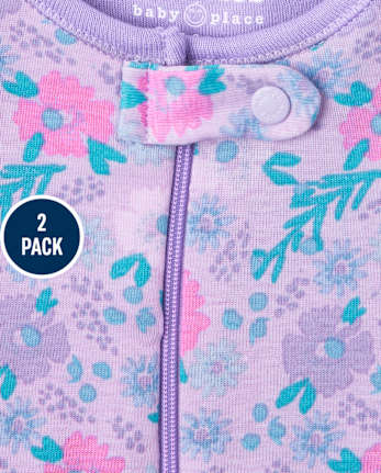 Baby And Toddler Girls Floral Cat Snug Fit Cotton One Piece Pajamas 2-Pack