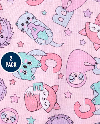 Pijamas de una pieza de algodón con ajuste ceñido y estrellas de animales para bebés y niñas pequeñas, paquete de 2