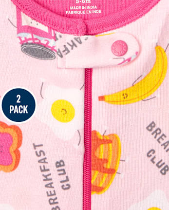 Baby And Toddler Girls Breakfast Snug Fit Cotton One Piece Pajamas 2-Pack