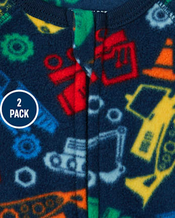 Pijamas de una pieza de forro polar de construcción para bebés y niños pequeños, paquete de 2