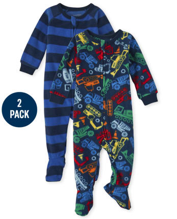 Baby And Toddler Boys Construction Fleece One Piece Pajamas 2-Pack
