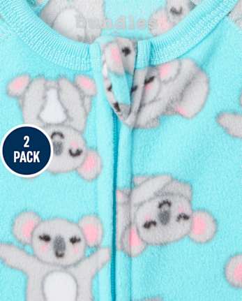 Baby And Toddler Girls Llama Koala Fleece One Piece Pajamas 2-Pack