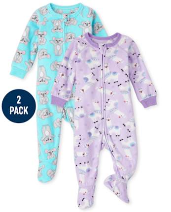 Baby And Toddler Girls Llama Koala Fleece One Piece Pajamas 2-Pack