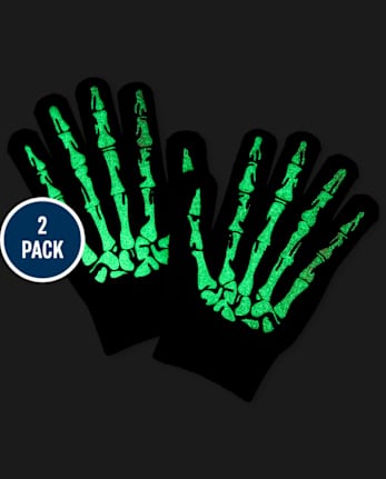 Paquete de 2 guantes de mensajes de texto Glow Skeleton para niños