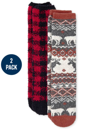 Unisex Adult Christmas Matching Buffalo Plaid Cozy Socks 2-Pack | Children's Place MULTI CLR