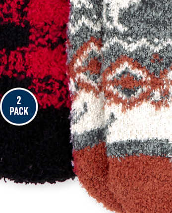Lot de 2 paires de chaussettes douillettes assorties à carreaux Buffalo unisexe pour tout-petits