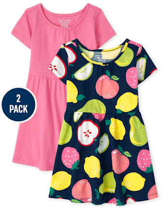 Paquete de 2 vestidos de diario con frutas para niñas pequeñas