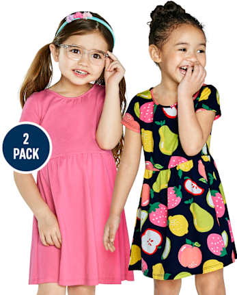 Paquete de 2 vestidos de diario con frutas para niñas pequeñas