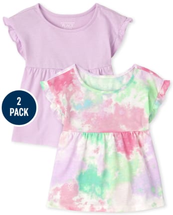 Paquete de 2 tops estilo túnica con efecto tie dye para niñas pequeñas
