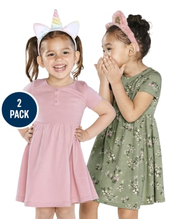 Lot de 2 robes de tous les jours à fleurs pour petites filles