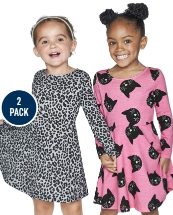 Paquete de 2 vestidos skater de leopardo para niñas pequeñas