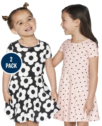 Toddler Girls Floral Dot Everyday Dress 2-Pack