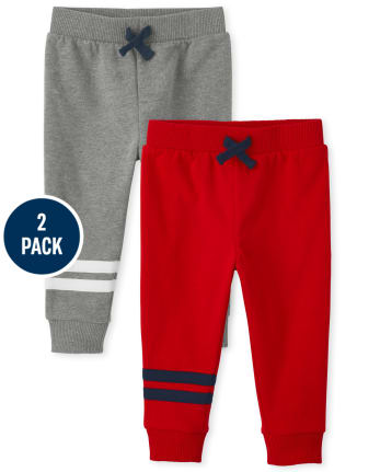 Baby And Toddler Boys Striped Fleece Jogger Pants 2-Pack
