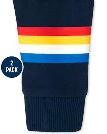 Baby And Toddler Boys Construction Striped Fleece Jogger Pants 2-Pack