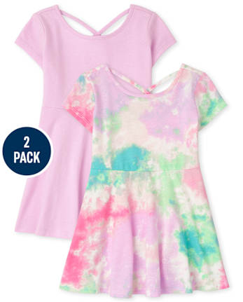 Lot de 2 robes de tous les jours découpées par nœuds pour bébés et petites filles