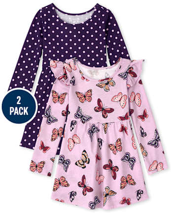 Toddler Girls Butterfly Dot Everyday Dress 2-Pack