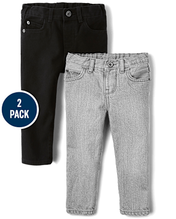 Paquete de 2 jeans ajustados elásticos básicos para bebés y niños pequeños