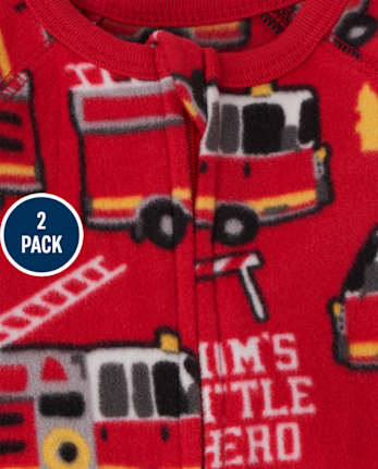 Baby And Toddler Boys Fire Truck Fleece One Piece Pajamas 2-Pack