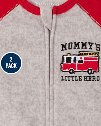 Baby And Toddler Boys Fire Truck Fleece One Piece Pajamas 2-Pack