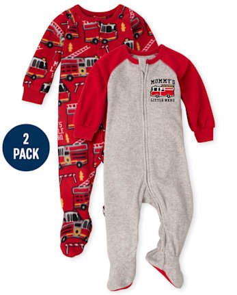 Baby And Toddler Boys Fire Truck Fleece One Piece Pajamas 2-Pack